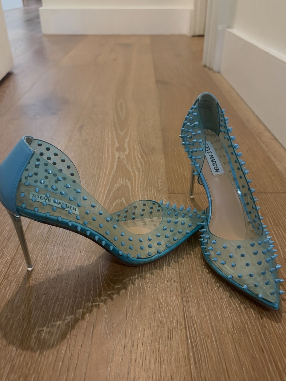 Steve Madden Turquoise Spike-Embellished Pointed Stilettos